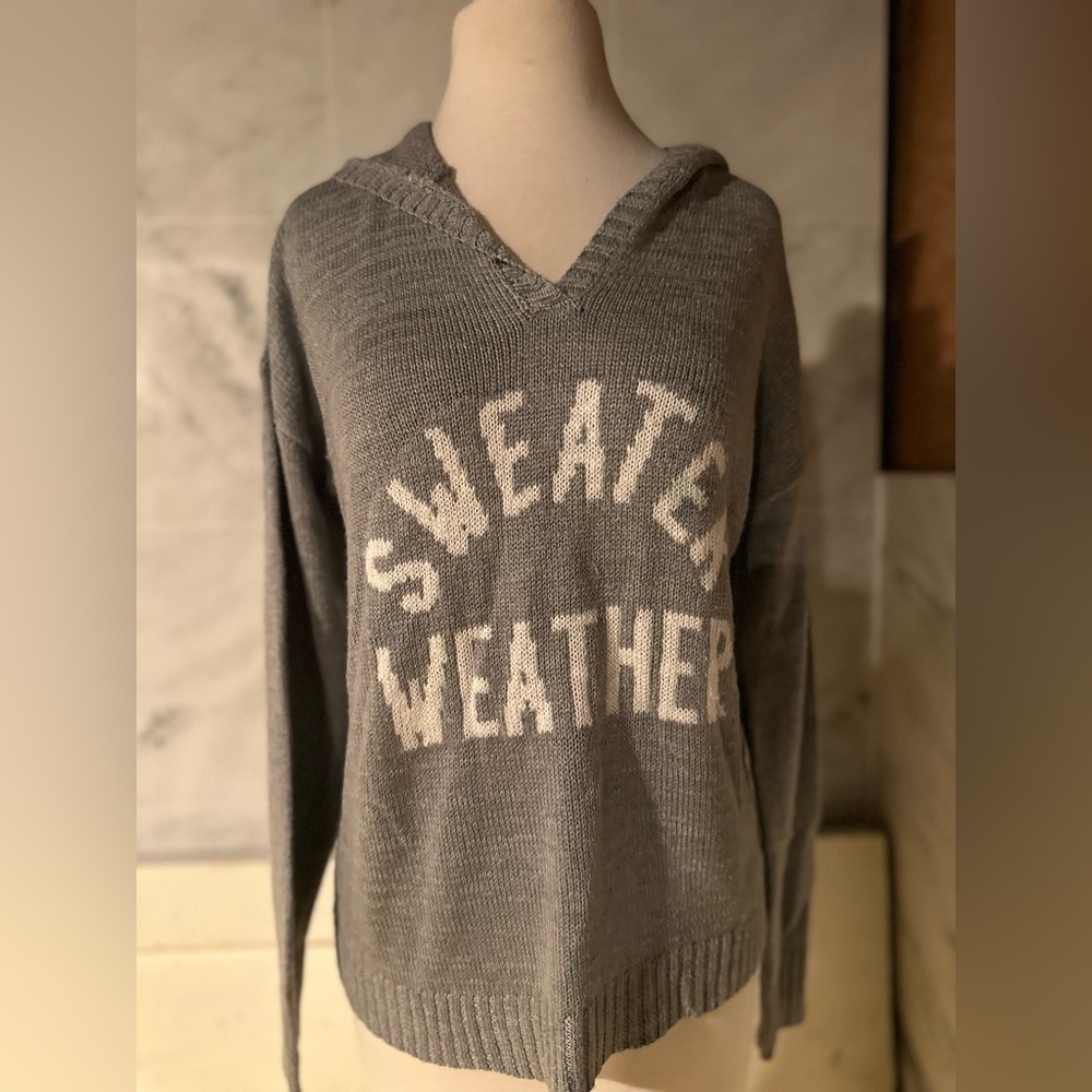 Marled Reunited Clothing Gray Sweater Weather Hooded Sweater Size Small